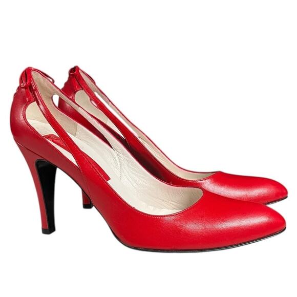 Marc Jacobs Red Leather Heels Women’s Size 8 Made in Italy NWOT Red Bow Back - Picture 9 of 12